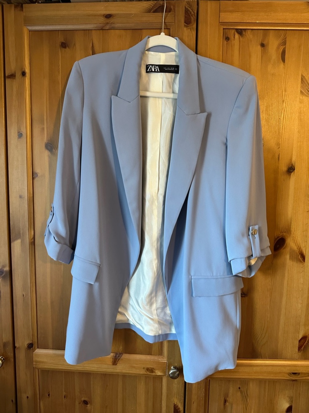 ZARA Pastel Blue Rolled-Sleeve Relaxed Blazer